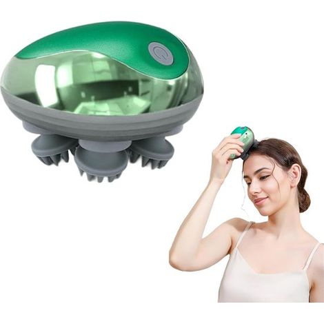 Masajeador de cuero cabelludo – Masajeador de cabeza – Masajeador de cabeza portátil recargable – 4 garras de masaje extraíbles e impermeables – Estimula el crecimiento del cabello – Verde (1/5)