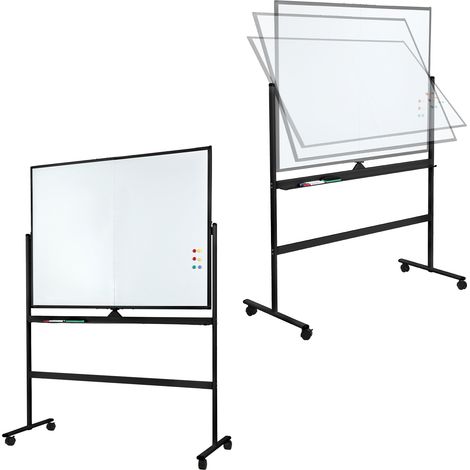 Tableau blanc magnétique de bureau, tableau d'écriture pour l'enseignement et la maison, hauteur réglable, avec support mobile à roulettes, rotation à 360 degrés, 90×120cm. (1/5)