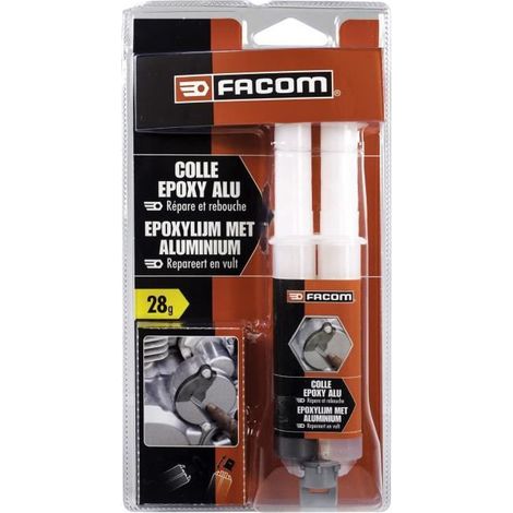 Facom – Colle epoxy alu bi-composant 28g – Résistante pour assemblage et colmatage métal, plastique, bois – Seringue réutilisable (1/6)