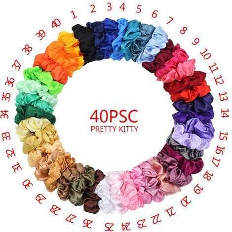 Chouchous en satin pour cheveux, lot de 40 chouchous colorés (1/5)