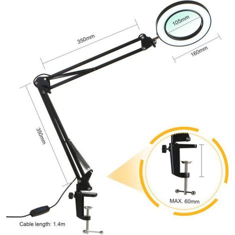 Lampe De Table - Loupe 8X - LED 1200 Lm - 3 Températures De Couleur - 10 Niveaux De Luminosité - Pince De Bureau - 1 Pièce (1/5)