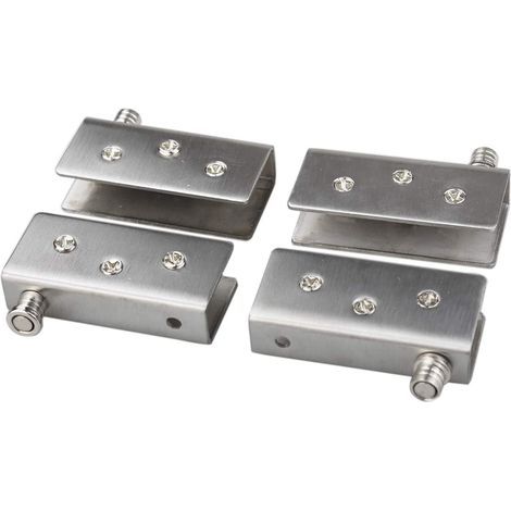 Paquete de 4 bisagras para puertas de cristal, bisagra pivotante de 90°, no requiere perforación, acero inoxidable, para cristal de 10-12 mm. (1/5)