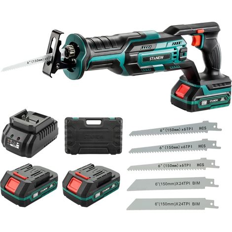 Scie Sabre Sans Fil, 18V Scie Sabre avec 2,0Ah Batterie, Scie Electrique Vitesses Réglables 0-3000 SPM, Changement De Lame Sans Outil (1/5)