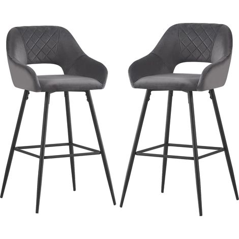 AINPECCA 2pcs Grey Bar Stool Velvet Seat w/Backrest &Armrest Metal Leg Kitchen Breakfast (1/5)
