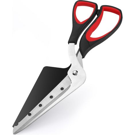 Tijeras para pizza, cortador de pizza con hoja afilada de acero inoxidable apto para alimentos y mango ergonómico, tijeras de cocina multifuncionales, aptas para lavavajillas, negro/rojo (1/5)