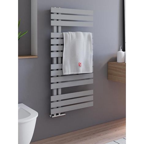 Schulte Badheizkörper Breda, flacher Designheizkörper mit seitlich versetztem Mittelanschluss, Stahl pulverbeschichtet in Reflex Grau, 106 x 50 cm (1/5)