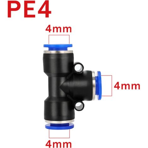 (PE-4-10PCS) Raccord rapide en T pour tuyau d'air pneumatique, réducteur 3 voies en forme de T, connecteur de tuyau en plastique (1/5)