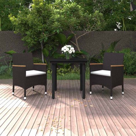 vidaXL Set comedor de jardín 3 pzas y cojines ratán sintético y vidrio (1/4)
