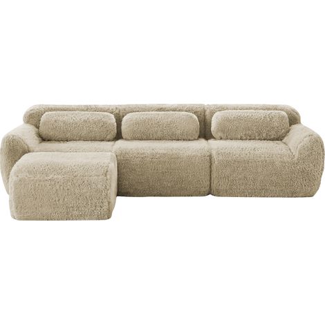 L-förmiges modulares Sofa aus Plüschstoff, rahmenlos, ohne Montage, mit Kissen, Hellbeige (1/5)