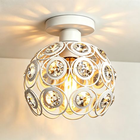 Vintage Crystal Ceiling Light, Metal Shade, Diameter 26 cm X Height 26 cm, White, Modern Style, E27 Bulb (1/5)
