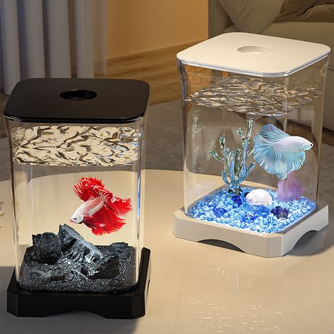 Aquarium De Bureau - Aquarium Autonettoyant Avec Éclairage LED - Pour Bureau Chambre Salon - 17.7 x 11.8 cm - 342 g (1/5)