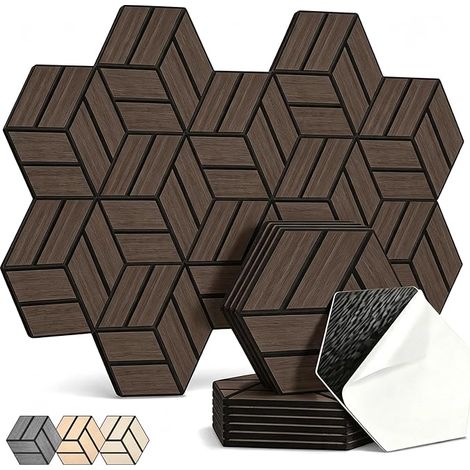 Acoustic Panels Hexagonal Self-Adhesive Wall Panels High Density Acoustic Absorbers for Studio Office Acoustic Treatment and Game Decoration Dark Brown (1/5)