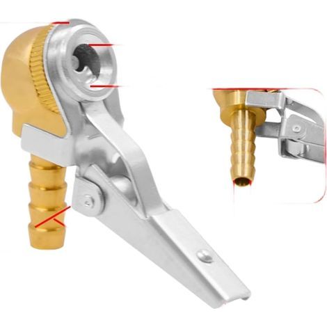Adaptateur de buse de gonflage de pneu en cuivre pour voiture, vélo, moto - Mandrin de verrouillage en laiton avec raccord de tuyau de 8 mm - Connecteur de pompe à air étanche pour gonflage (1/5)