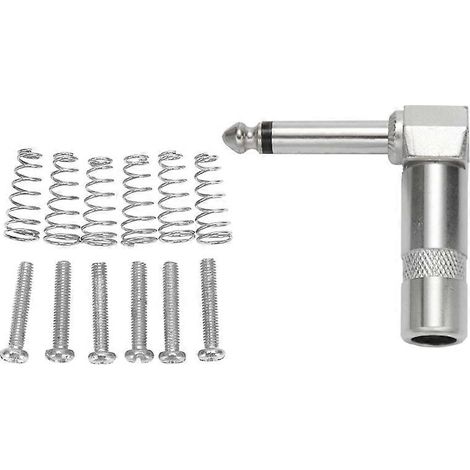 Lot de 10 câbles téléphoniques mono coudés TS 6,3 mm avec fiche et câble de connexion, ainsi que 6 ressorts et vis pour guitare électrique (argenté). (1/5)