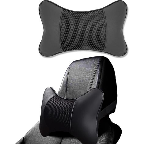 Repose-tête voiture cuir et coton, coussin cervical respirant noir (1/5)