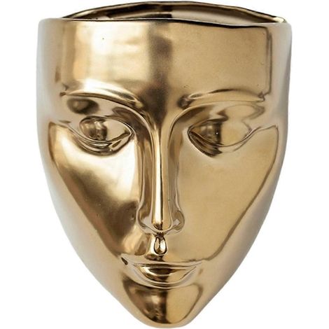 Pot de fleurs en céramique en forme de visage pour décoration murale, usage intérieur et extérieur, cadeau unique pour la maison, le jardin ou le bureau, couleur or (1/4)