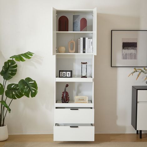 Meuble haut cuisine blanc 200 cm avec rangements sécurisés, colonne multifonction pour électroménager (1/5)