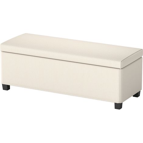 HOMCOM Panca da Ingresso Vellutata a Coste con Spazio Contenitore da 84L Beige (1/5)