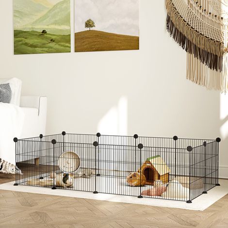 Animal Cage parc enclos pour animaux domestiques bords arrondis fil en acier 140 x 70 x 35 cm - noir