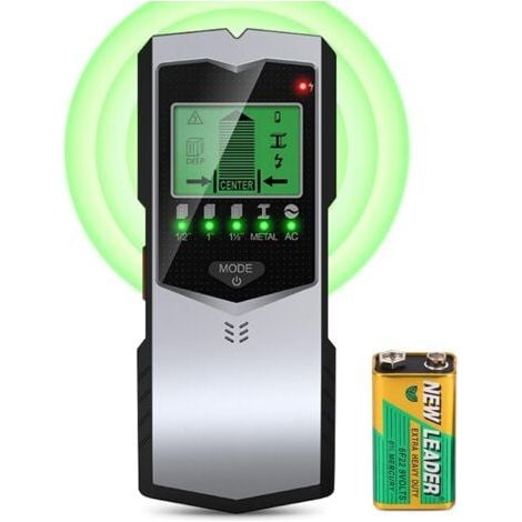 Detector de cables eléctricos, detector de pared 5 en 1, pantalla LCD con batería, detector de metales de pared, detector de materiales con alarma sonora, detector de pared para madera, metal y corrie (1/5)