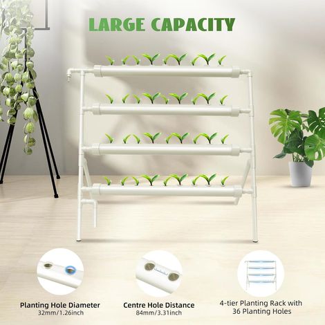 Hydroponic Grow Kit 36 Löcher 4 Rohre - Hydroponisches Pflanzensystem PVC Hydroponic Pipe Home Erdlose Pflanzenanbau Systeme für Hydroponische Gemüse, Salat, Blumen, Früchte(Boden)