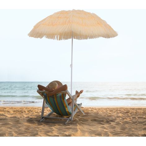 Parasol plage 8 lattes poteau basculant polyester métal 1,6x2m, beige