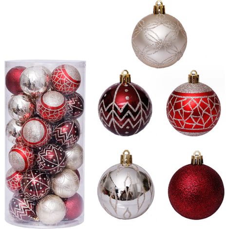 Ensemble de 30 boules de Noël, 6 cm, plastique résistant, décorations suspendues, sapin de Noël et fêtes (1/5)