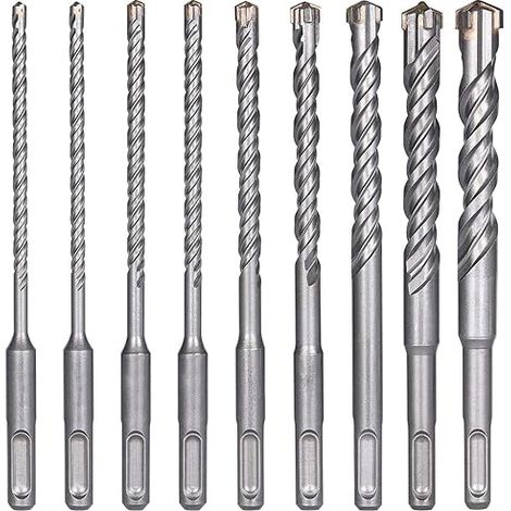 Brocas para hormigón, 9 piezas (5 mm-16 x 160 mm), brocas para baldosas, brocas para martillo eléctrico SDS-Plus para martillo rotativo, brocas cruzadas para hormigón, ladrillo, piedra, natural, metal