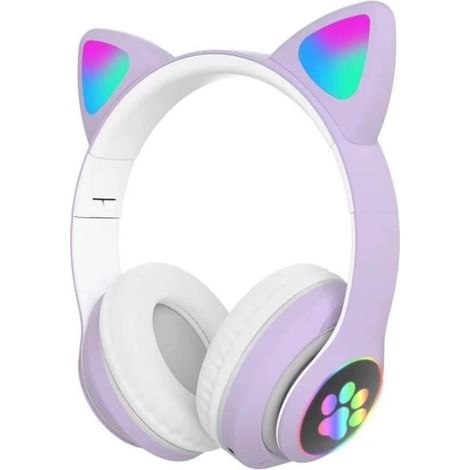 Bluetooth Casque Chat Oreille Sans Fil Casque Pour Enfants, Pliable Bluetooth 5.0 Led Clignotante Allumer Casque D'Écoute (1/3)