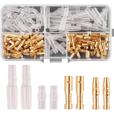 Kit de 120 connecteurs à broches de 3,9 mm, cosses mâles et femelles plaquées or avec gaine isolante, pour motos, voitures, bateaux et instruments électriques. (1/2)
