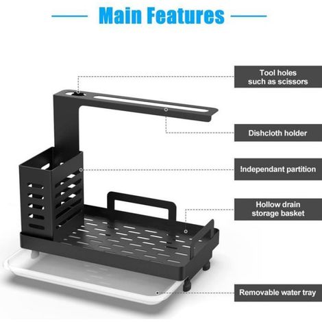 Porte Eponge Evier Cuisine Fixé au Mur et Debout Support Brosse éponge Organiseur Cuisine en Acier Inoxydable Rangement Evier C (1/5)