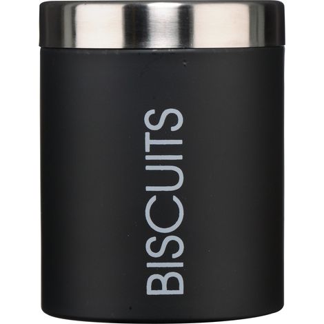 Premier Housewares Barattolo per i biscotti smaltato con coperchio argentato e scritta, colore: Nero (1/5)