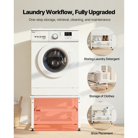 VEVOR Laundry Pedestal, 16 in Height, Washer and Dryer Pedestals with Pull-out Tray, 700 lbs Weight Load Capacity, Non-Slip Feet, Heavy-duty Steel Washing Machine Stand Universal Fit, White (1/4)