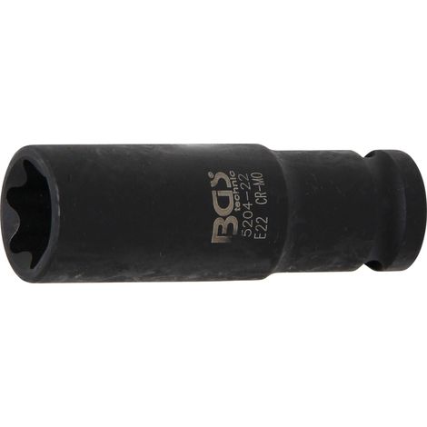 Llave de vaso de impacto E-Torx, larga entrada 12,5 mm (1/2") E22