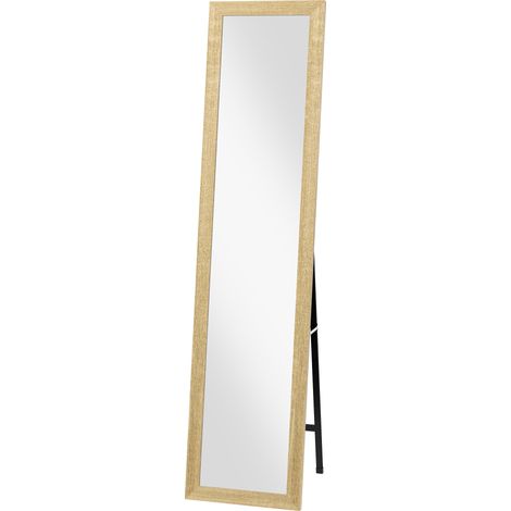 Miroir mural rectangulaire cadre bois marron clair 37 x 155 cm