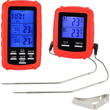Thermomètre Alimentaire Cuisine avec Écran visible Double Sonde 380°C en Acier Inoxydable Thermomètre de Cuisson Four Barbecue Rouge (1/5)