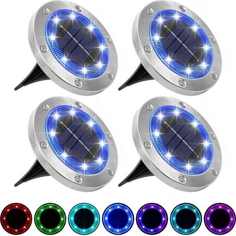 Lampes solaires au Sol,lumières solaires Jardin extérieures, Lampe d'éclairage Paysage enterré 8LED,lumières Disque Solaire imperméables IP65 pour Le Chemin pelouse-Paquet 4(Multicolore) Cisea (1/5)