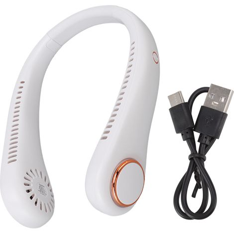Ventilateur de cou suspendu 3 vitesses sans pale rechargeable confortable portable blanc pour extérieur