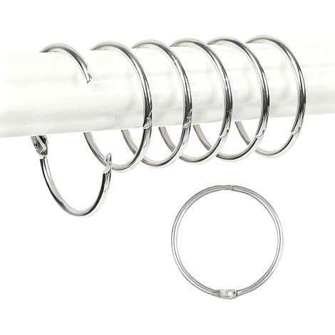 20 Anneaux de Rideau, Métal, 25mm, Crochets Inclus, Ouverture Facile, Salle de Bain (1/5)