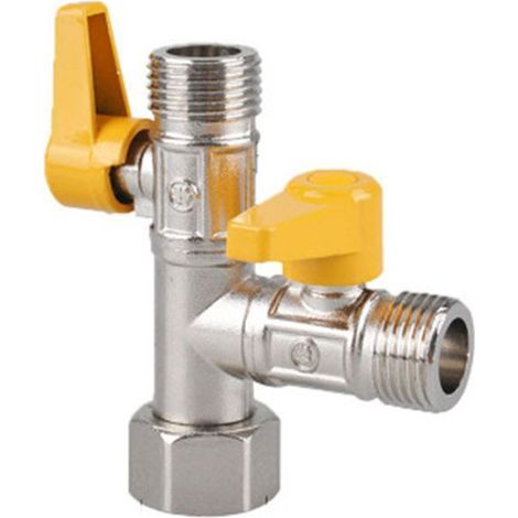 Vanne 3 Voies, 3 Voies en Laiton Massif G 1/2" Douchette à Douche, 3 Voie Raccord T Robinet, Robinet D'arrêt 3 Voies, Tobinet Douchette WC 3 Voies, Pour Salle de Bain, Cuisine (1/5)