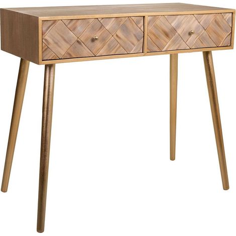 console en bois de paulownia avec deux tiroirs élégants - bois naturel marron clair doré (1/5)