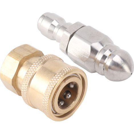 Buse compacte débouchage canalisation G1/4 raccord rapide laiton acier inoxydable pour nettoyeur HP lot 1 buse + 1 adaptateur filetage femelle G3/8 (1/5)