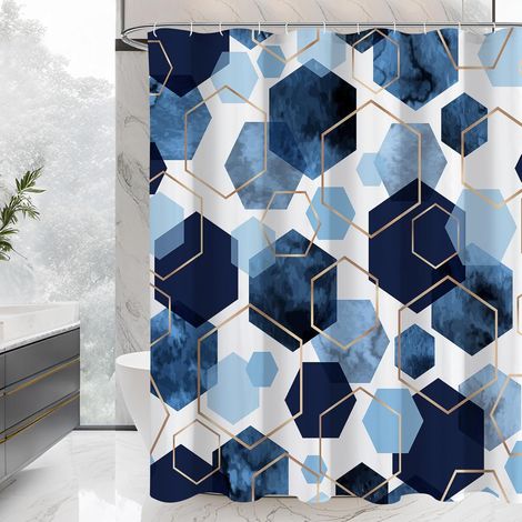 Rideau de douche bleu pour salle de bain, moderne motif géométrique, imperméable, 180 x 180 cm (1/5)