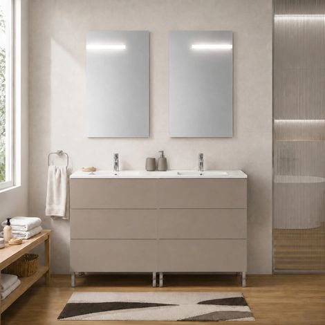 Mobile bagno a terra 120 cm tortora tre cassetti e doppia vasca Tierra (1/5)