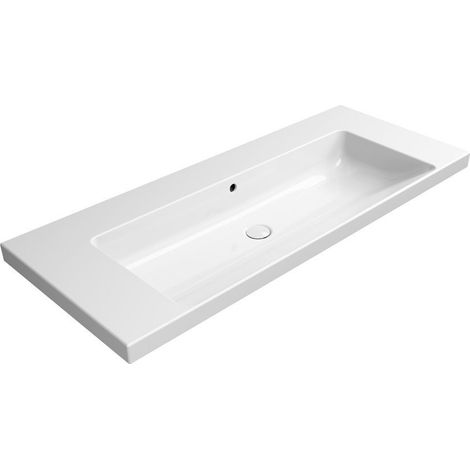 Lavabo en céramique NORM 120x50cm, sans trou pour robinetterie, blanc ExtraGlaze (1/3)