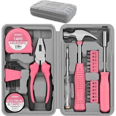 Outils DIY 24pc Rose. Petite Boîte à Outils Idéale pour Débutants, pour la Maison et le Bureau (1/4)