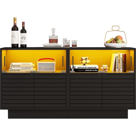 CHICFURN Vitrina aparador 130 x 35 x 68 cm negra, aglomerado, LED y almacenaje (1/5)