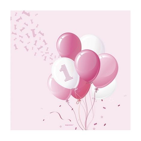 Bigiemme Tovagliolo Compleanno Palloncini 33 x 33 Cm Rosa Cf 20 Pz (1/3)