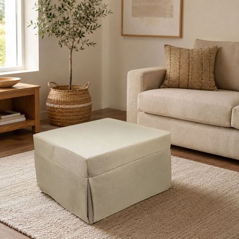 Dmora Puof convertible en lit simple, Fabriqué en Italie, Lit pliant, Pouf avec tissu amovible et peu encombrant pour le salon, cm 78x78 / 195h45, Beige (1/5)