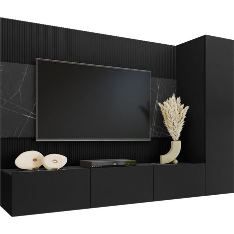 Conjunto de salón Comfivo Salix VI, Negro + Mármol negro
